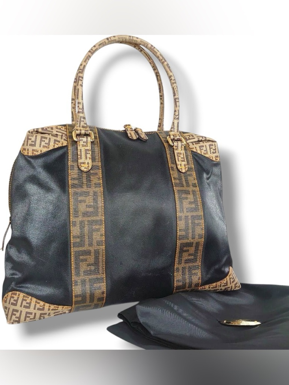 Fendi Zucca Zucchino Coated Canvas Boston Bag (or B Mix Tote) Dustbag Vintage